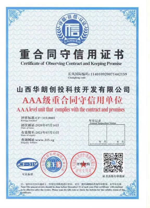 重合同守信用證書